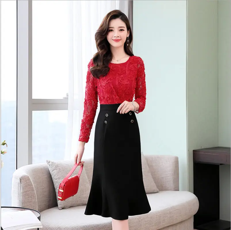 

New Style Dress Fashionable Long Sleeve Waist To Show The Slim fishtail Dress Train Professional Urban Style Dress