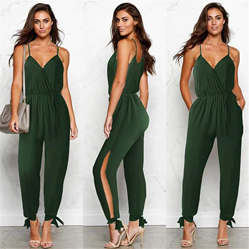 

Sexy Floral Print Jumpsuit Summer Women V Neck Spaghetti Strap High Waist Lace Up Backless Casual Slim Long Romper Plus Size 3XL