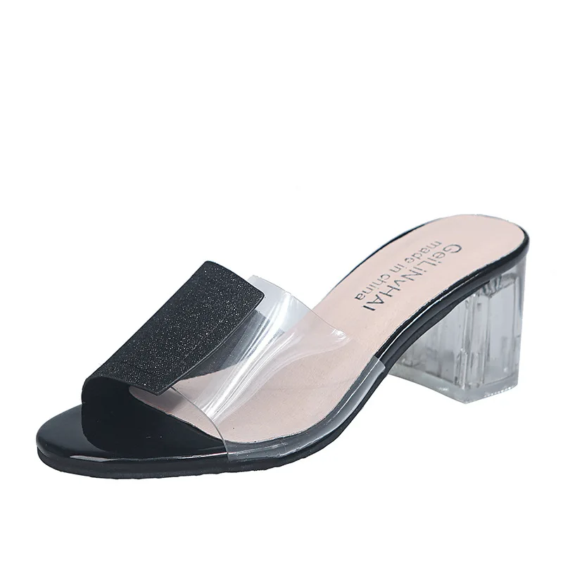 

Slippers women's summer 2020 new fashion wear thick heel fish mouth open toe fashion one word cool slippers