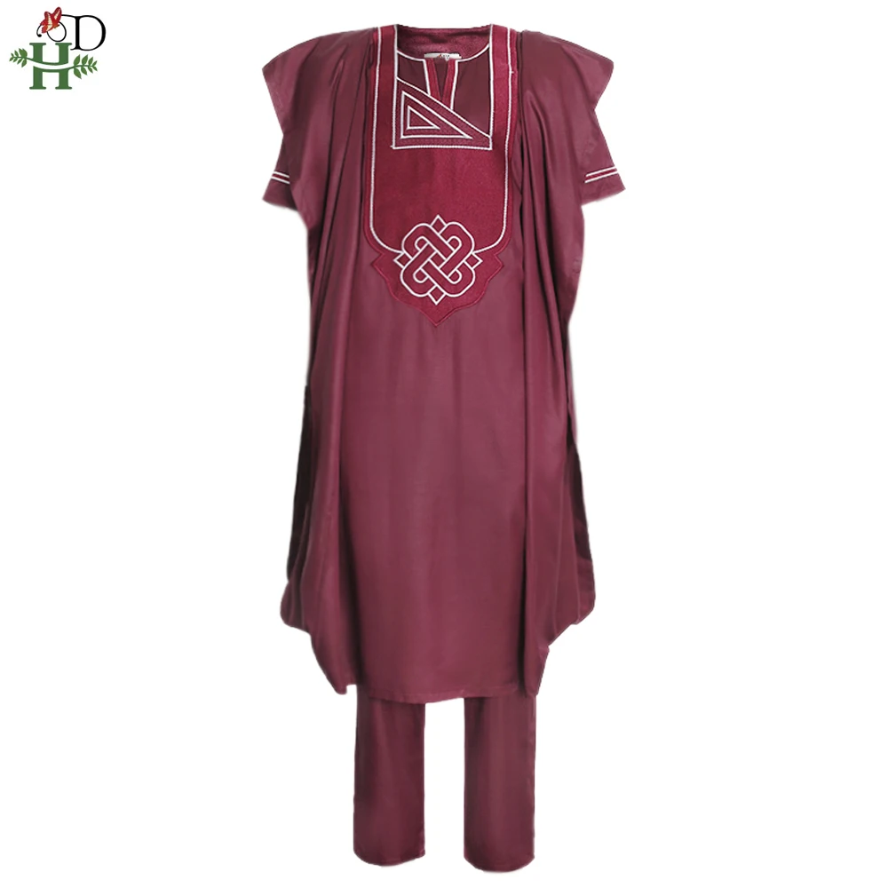 Мужская африканская одежда H & D синий костюм Agbada рубашка брюки комплект из 3
