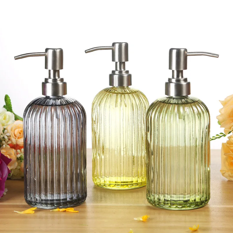 Glass Soap Dispenser Shampoo Liquid Hand Bottle with Stainless Steel Pump Wall Shower for Bathroom Kitchen Bathroom Accessories