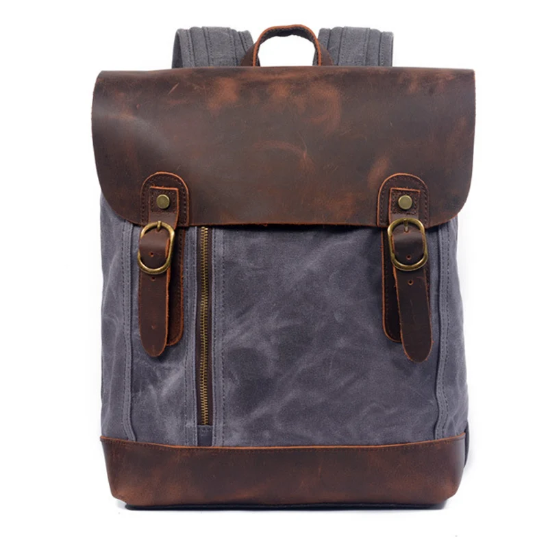 Мужские и женские винтажные рюкзаки для ноутбука Вощеные холщовые дорожный