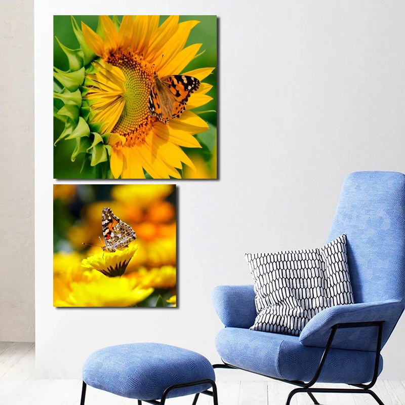 

Sunflower Yellow Flowers Butterfly Canvas Painting Print Bedroom Home Decor Modern Wall Art Oil Painting Poster Pictures Artwork