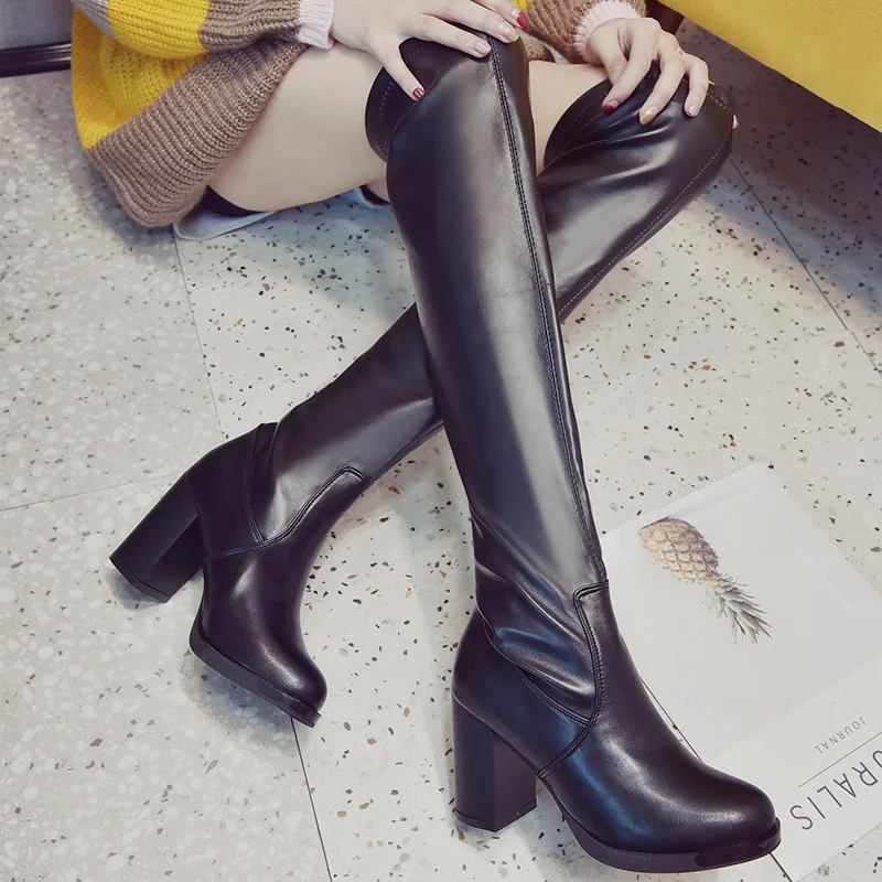 Женские высокие сапоги Сапоги выше колена женская обувь кожаные ботильоны до