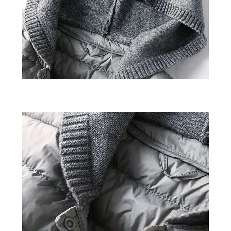 

New Women Short White Duck Down Vest With Knitted Hood Female Ultral Light Slim Thin Soft Sleeveless Covered Button Coat