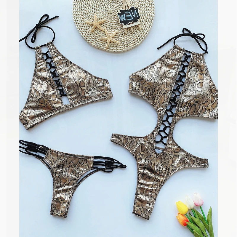 

Sexy Snake Bandage High Waist Bikini Push Up Swimwear Bathing Suits String Bikinis Monokini Swimming Suit for Women Swimsuit