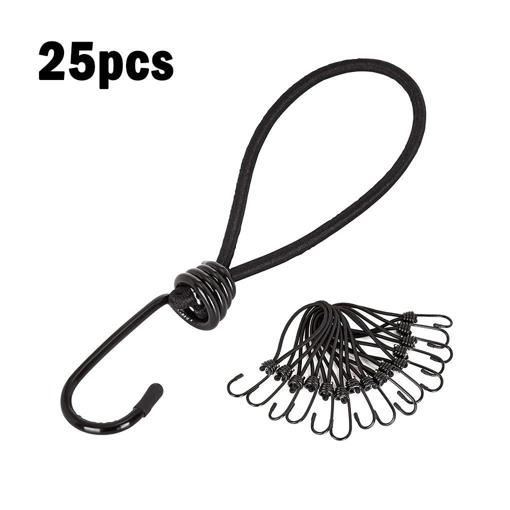 

25Pcs Tent Elastic Rope Fixed Bundling Strap with Hook Camping Bungee for Luggage Packing, Double Rope Buckle