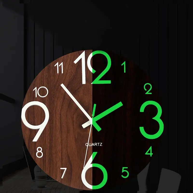 12 дюймовые деревянные часы Европейский стиль Светящиеся Настенные домашний
