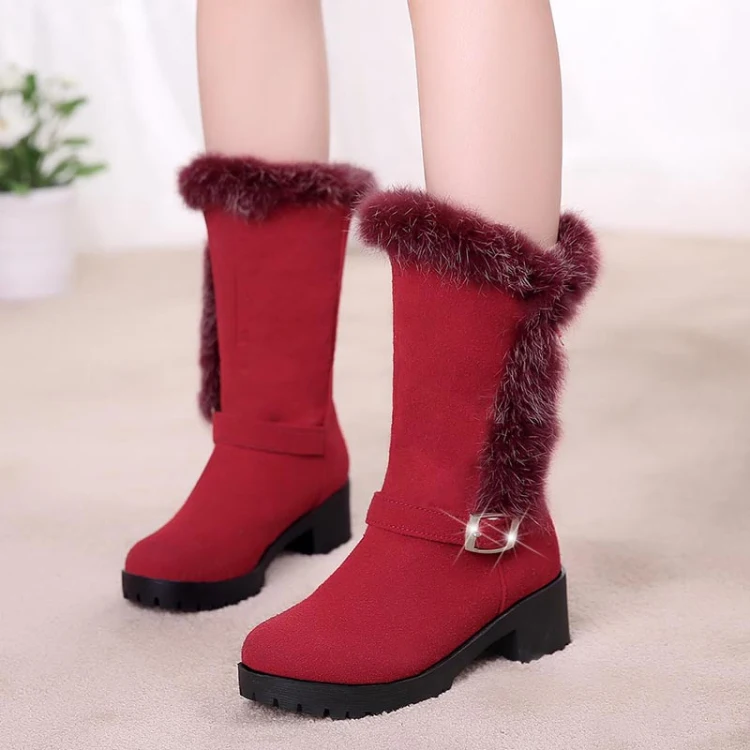 

MoonMeek 2020 hot sale winter keep warm mid calf boots med heels round toe solid shoes woman buckle simple women boots