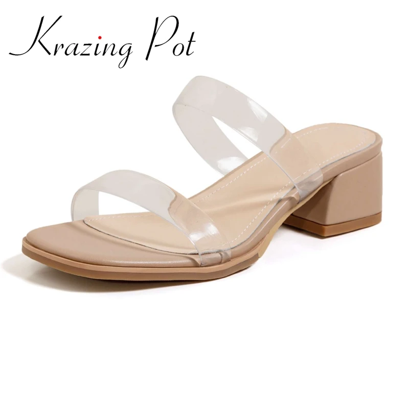 

Krazing Pot Jelly shoes med heel open toe beauty girls simple style convenient French romantic dating slip on women sandals L26