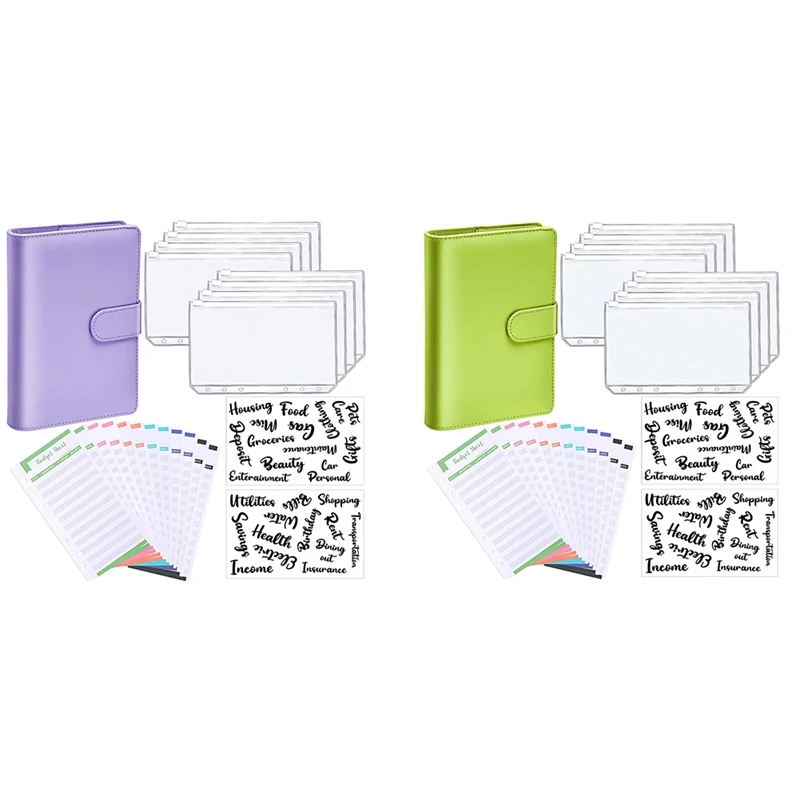 

A6 PU Leather Notebook Binder Budget Planning Notepad 6 Ring Binder Covers, 8 Binder Pockets,for Bill Planning