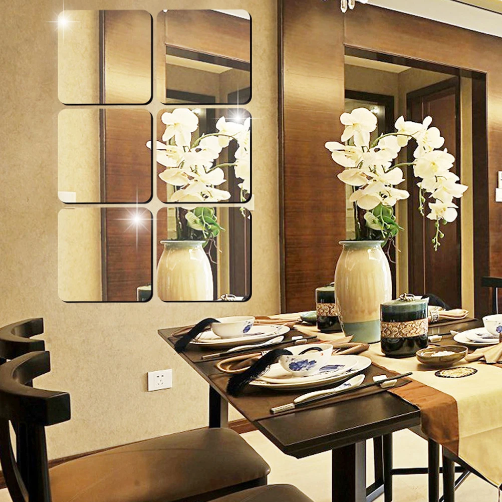6 шт. самоклеящиеся зеркальные настенные наклейки для гостиной|Декоративные