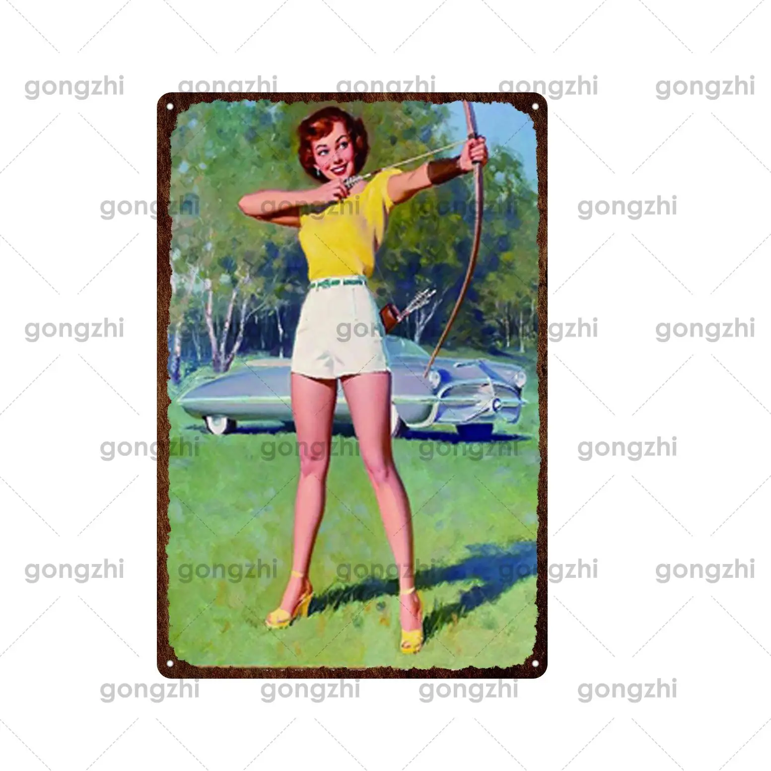 

Sexy Playful Beauty Funny Can Be Customized 2020 Hot Sale Tin Painting Metal Decorative Plaque Anti-Fading Iron Painting