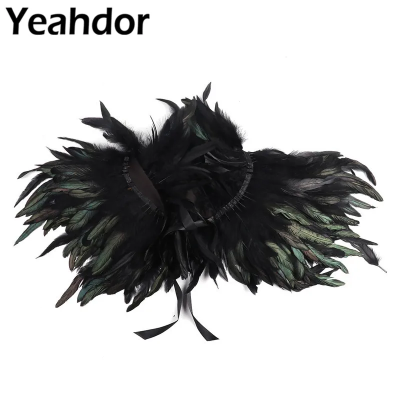 Женская винтажная накидка из натуральных перьев Готическая шаль в стиле ретро