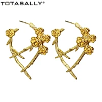 totasally women alloy earrings vintage golden flowers branches earrings ladies plant jewelry brincos bijoux dropship