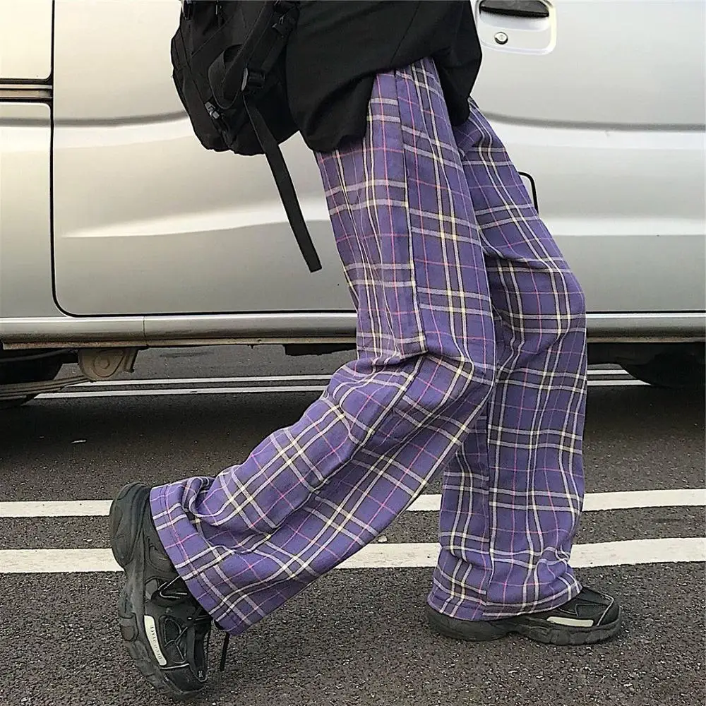 Тканевая обувь в стиле Харадзюку В винтажном С принтом фиолетовые штаны клетку