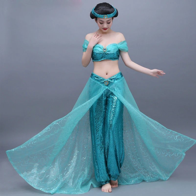 

Aladdin and the Magic Lamp Jasmine cosplay costume Adult Halloween costumes Fancy belly dance clothing Princess Jasmine costume