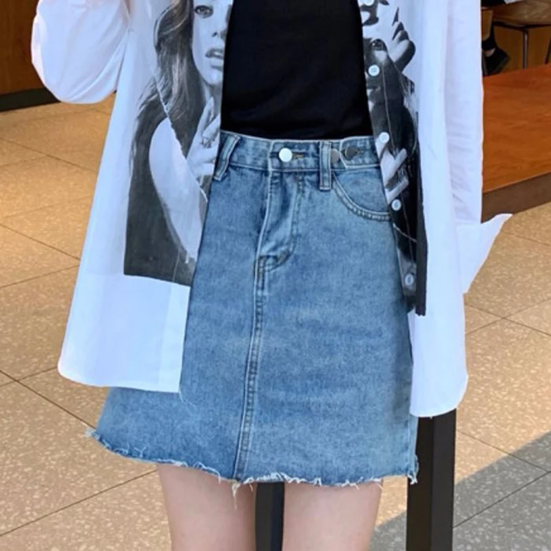 

RUIZIHAN High Waist Denim Skirt Women's Summer 2021 New Adjustable Skirt Korean Half Skirt All Over The Show Thin Bag Hip Skirt