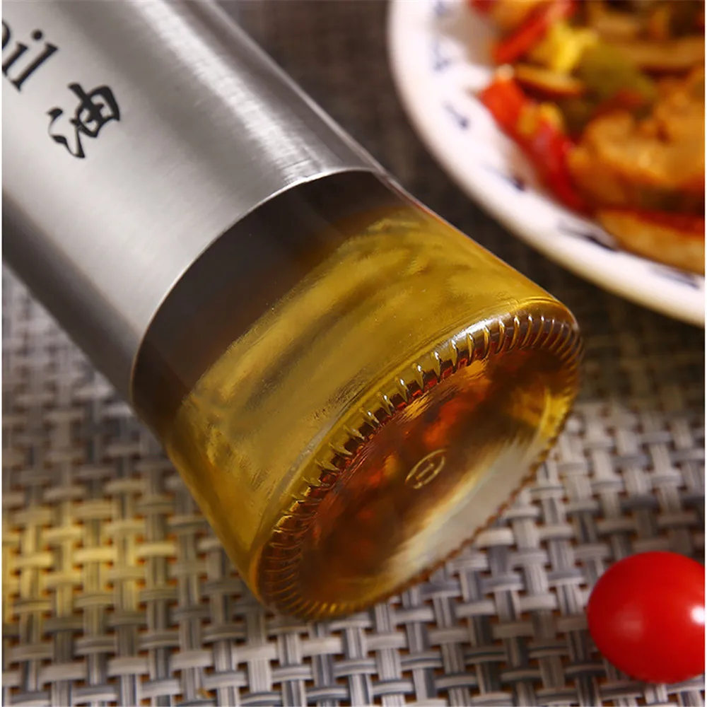 

Stainless steel glass oil pot oil bottle vinegar pot kitchen oil pot leak proof large sauce vinegar seasoning bottle soy sauce b