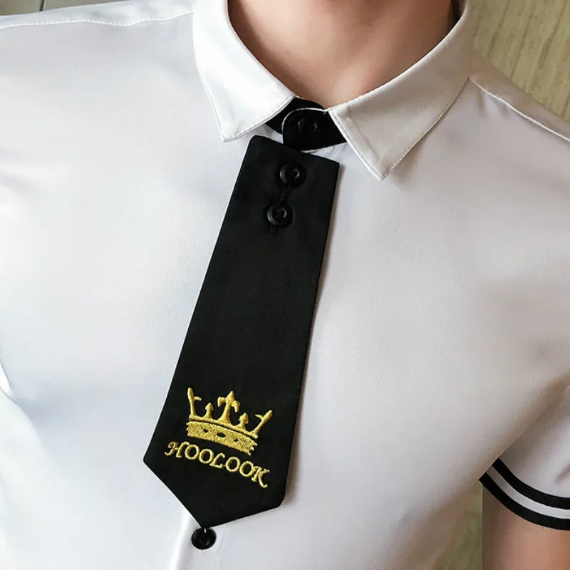 

Tie 2021 Fashion Casual Slim Fit Dress Shirts Men Short Sleeve Shirt Night Club Party Work Tuxedo Male Clothing Camisa Masculina