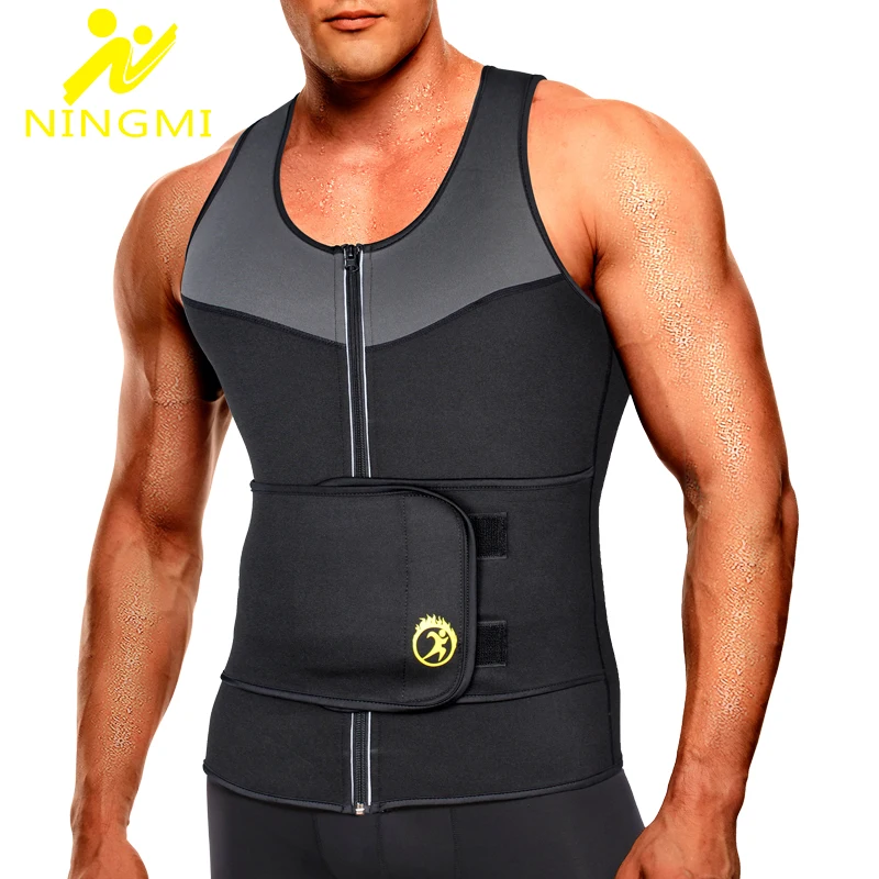 NINGMI Sports Vet  Mens Slimming Belt Fitness Waist Trainer Tights Weight Loss Neoprene Sauna Body Shaper Tank Top