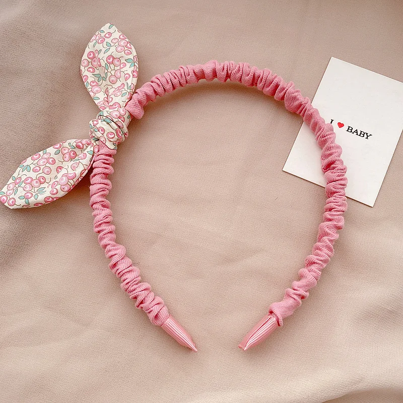 

New Kids Cute Lovely Cloth Flowers Printed Hairband Small Fresh Style Fashion Baby Girls Rabbit Ears Bowknot Headband Hair Hoops