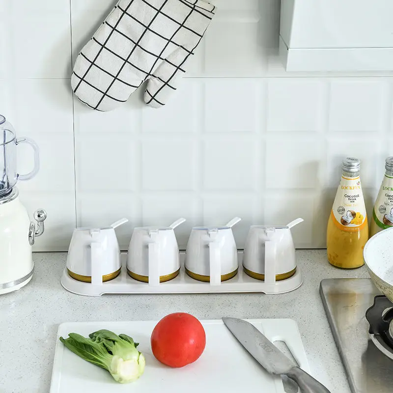 

Seasoning Box Set Household Combination Sugar Salt MSG Seasoning Storage with Lid Storage Jar Kitchen with Spoon
