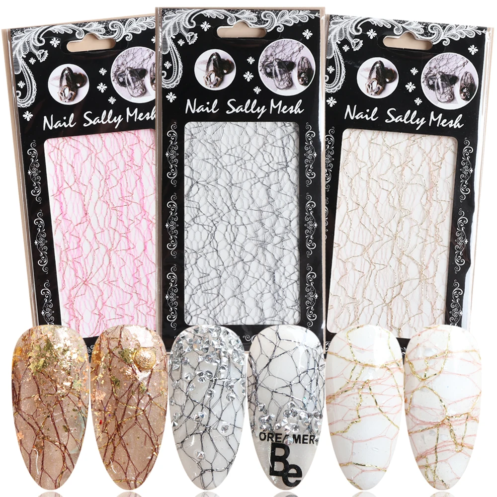 1 шт. сетчатая сетка слайдер золотые наклейки для ногтей серебристые бронзовые 3D