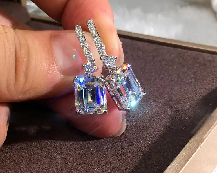

Women Fashion jewelry 925 Sterling Silver Princess Cut 5A Cubic Zircon Party Girl Drop Earring Square CZ Wedding Dangle Earrings