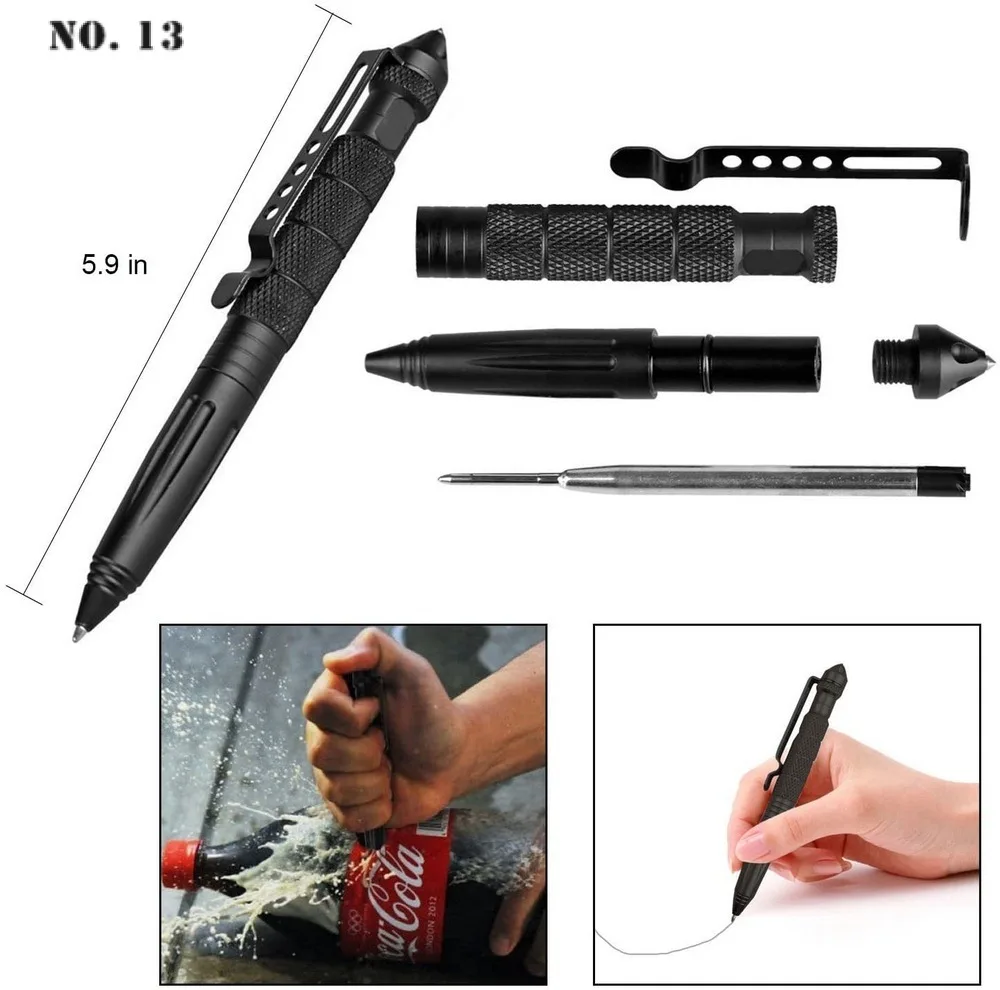 Ballpoint Pen Design Tactical Multi-function Tool Aluminum Alloy Glass Knife EDC Outdoor Survival Black/Silver | Инструменты
