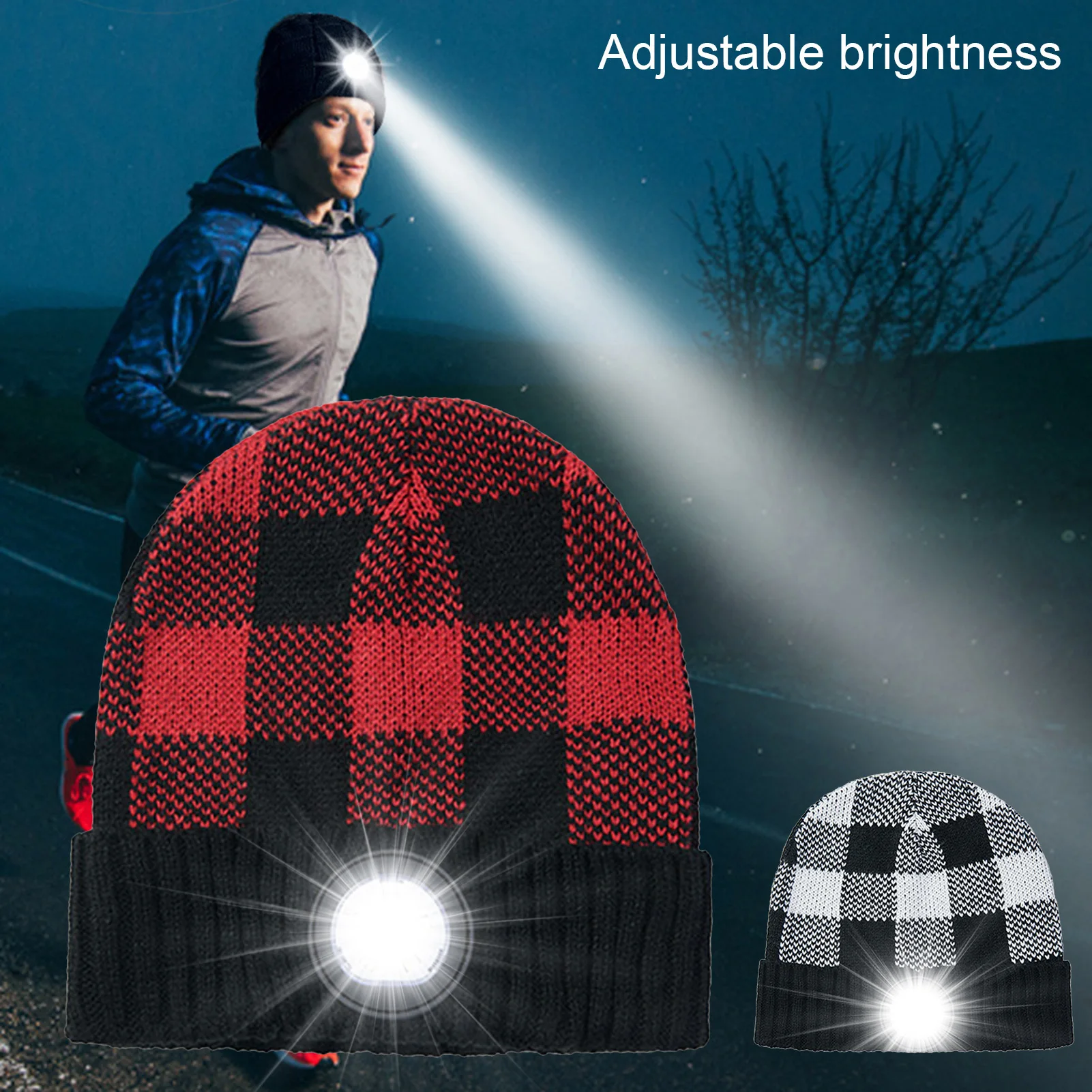 

Knitted Hat With Light LED Hats With Headlamp Rechargeable Winter Flashlight Hats Knit Beanie Cap Winter Hat For Running Hunting
