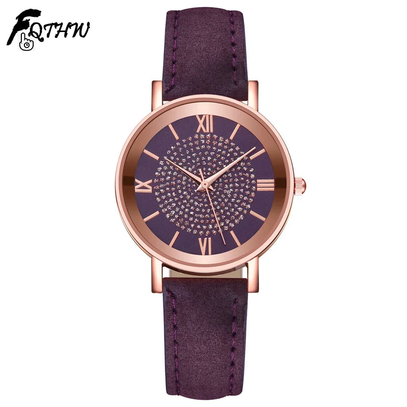 

2021 New Korean Pointer Watch Ladies Bright Starry Sky Simple Imitation Leather Quartz Watch Fashion Luxury Diamond Wristwatch