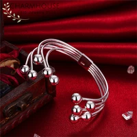 charmhouse pure silver bangles for women multi beads cuff bangle bracelet wristband pulseira femme wedding bridal jewelry
