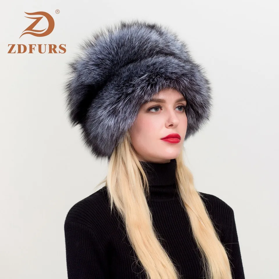 ZDFURS* Женская русская ушанка Авиатор Охотник лисий мех бомберы шапка натуральный Лисий мех шапки купол монгольская шапка