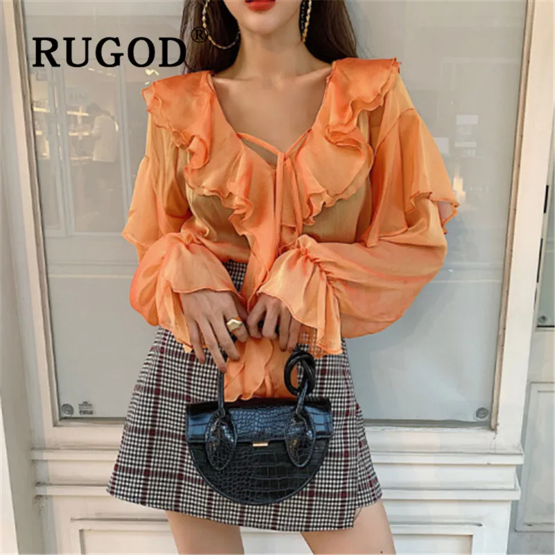 Женская блузка с v образным вырезом RUGOD элегантная оранжевая в Корейском стиле