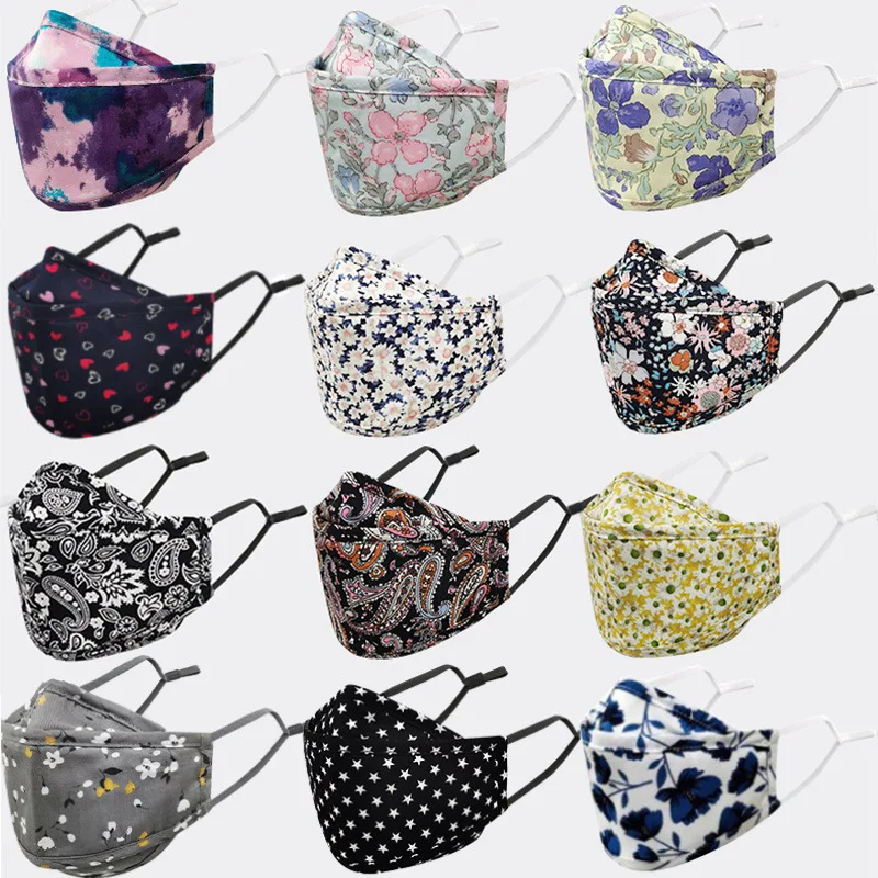 Новая хлопковая маска из ивы 3D для лица с цветочным принтом Пылезащитная