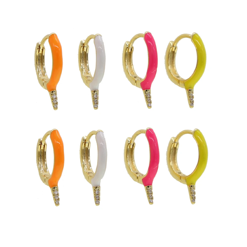 

geometric multi piercing mini hoops gold color Neon enamel cz spike hoop earring for women