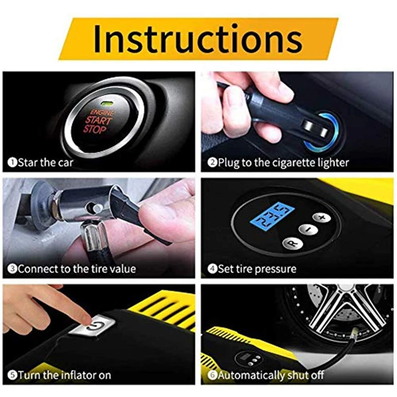 

Car Portable Air Compressor Tire Inflator Car Tire Pump 150 PSI Tire Inflator DC 12 V Auto Air Pump for Car Motorcycle LED Light