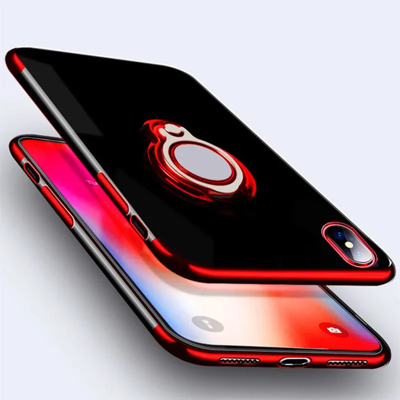 

Finger Ring Soft Clear Transparent Phone Shell Holder Case For iPhone 12 11 Pro Max Mini X XS 7 8 6Plus Magnet Magnetic Cover