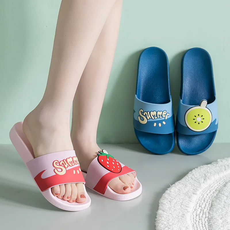 Шлепанцы женские/мужские Нескользящие Мультяшные фрукты ПВХ для ванной комнаты