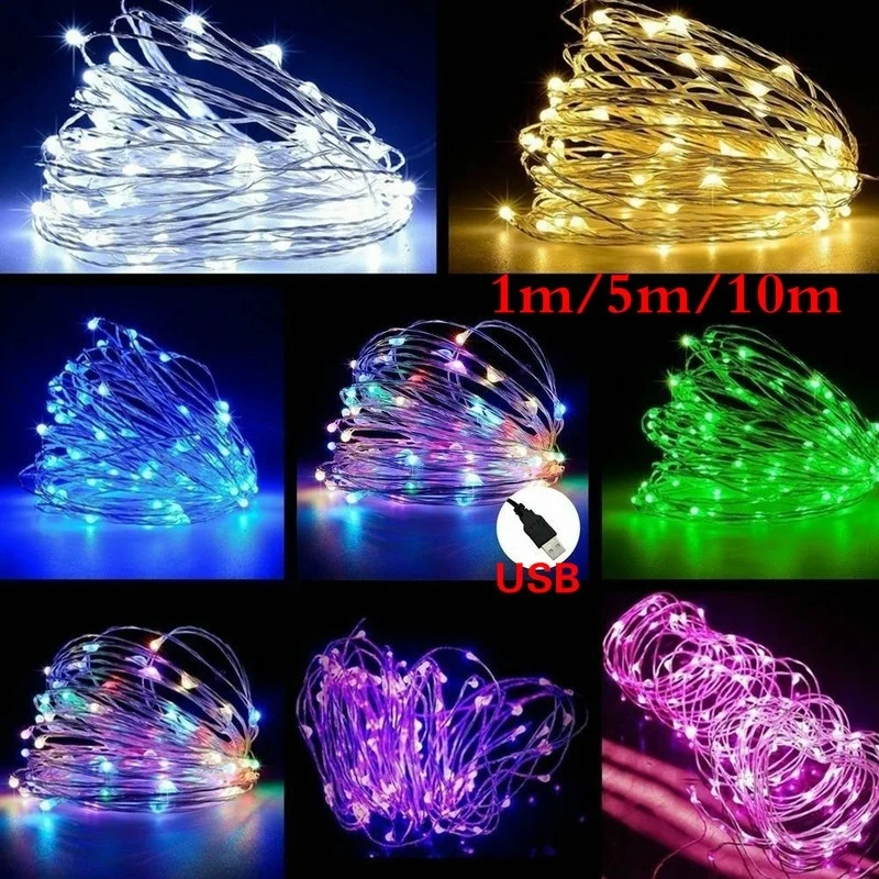 

1M 5M 10M LED String Fairy Lights USB Copper Wire Wedding Festival Christmas Party Decoration Light Waterproof Outdoor Lighting