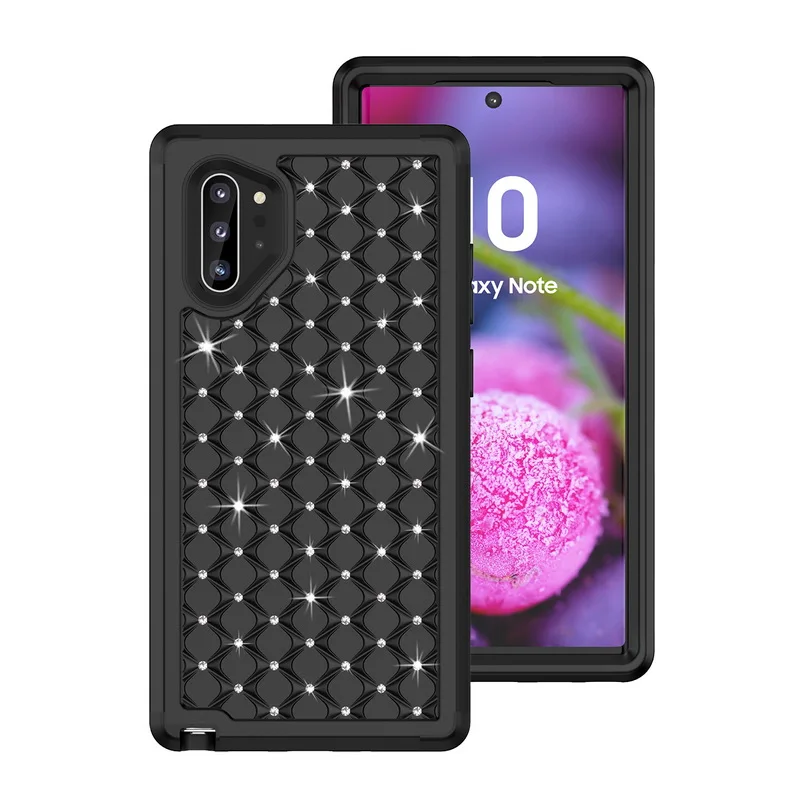 T3 Black Black Роскошный Блестящий Алмазный чехол для телефона samsung Galaxy Note 10 Plus S10 S9 Plus Броня гибридная 3 в 1 противоударный жесткий чехол - Цвет: T3 Black Black
