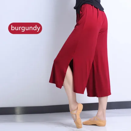 Burgundy Split Свободные Бальные балетные танцевальные брюки, одноцветные широкие брюки, женские эластичные брюки с высокой талией - Цвет: Burgundy Split