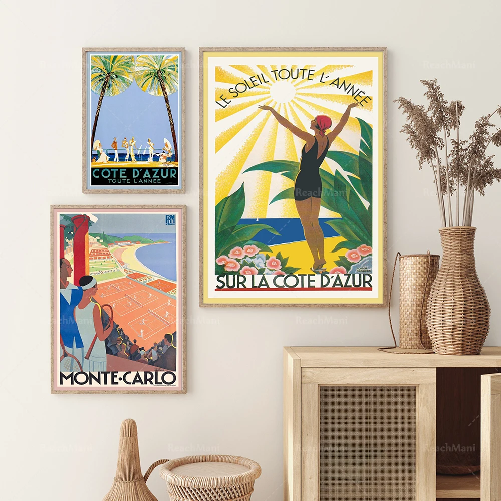 

Ensemble de 3 art mural vintage, vintage Monte Carlo impression, nautical imprint, destination imprint, tennis imprint, beach de