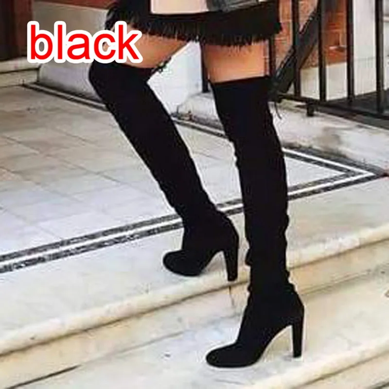 black HEFLASHOR Размеры 35-43; Новинка года; женская обувь; черные ботфорты; пикантные женские сапоги до бедра; сезон осень-зима - Цвет: black
