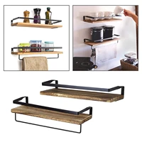 wall shelf set wooden rustic floating storage for kitchen bathroom towel frame multi storage holder home decoration