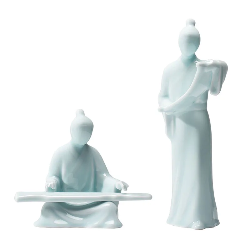 

Chinese Classical Scholar Figure Artware Character Sculpture Home Decoration Accessories Modern Art Ceramic Statue Room Craft
