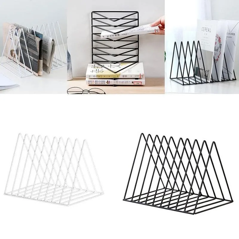 

Triangle File Organizer Wire Collection 9 Section Desktop Iron Storage Rack Bookshelf Magazine Holder for Office Home Organizer