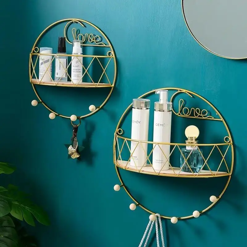 

New Iron Wall Shelves Creative Hanging Clothes Rack Without Punching Storage Hanging Bathroom Wall Wall Hanging Shelves