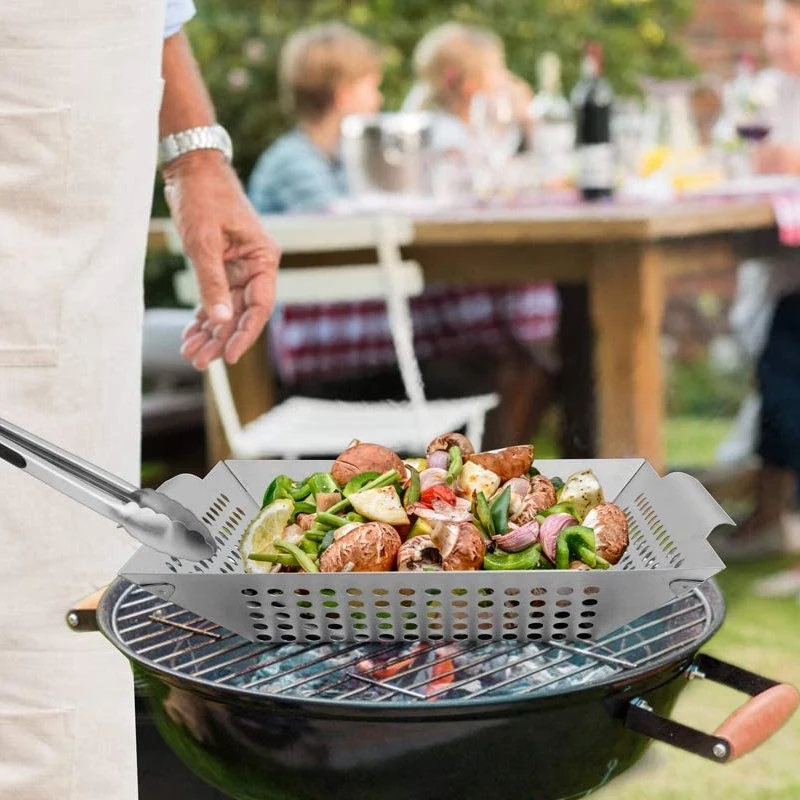 Гриль Корзина Набор из 2 большой барбекю вок для овощей Kabobs креветки квадратные